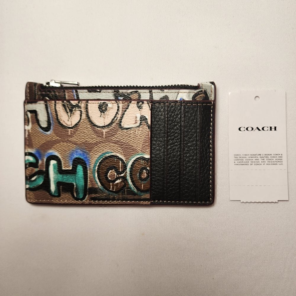 NWT CM158 Coach X Mint + Serf Zip Card Case Graffiti Signature Canvas